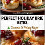 Golden puff pastry filled with melted brie and cranberry sauce on a holiday platter for Thanksgiving Brie Bites.